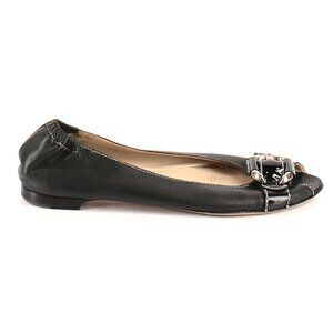 AGL Ballet Flats Shoes 10 Leather Peep Toe Buckle Black Luxury